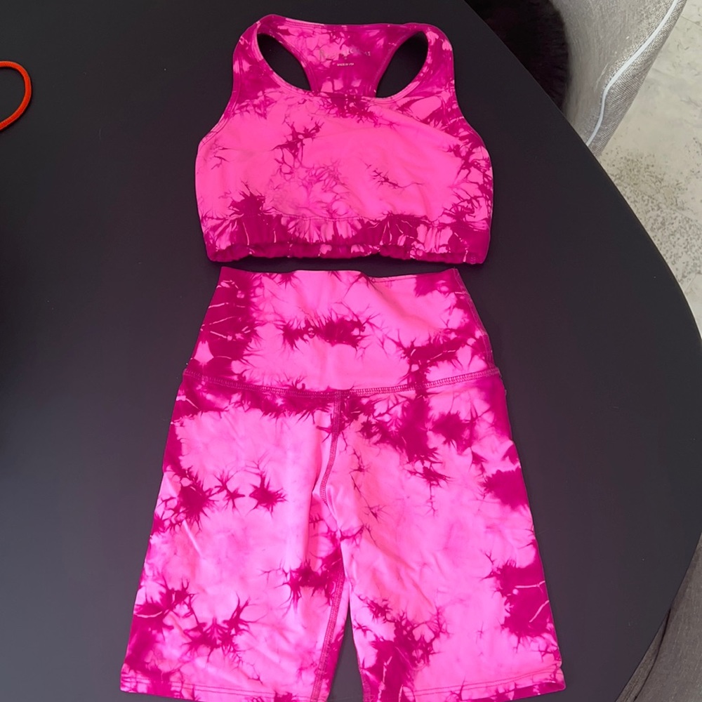 pink tie dye workout set
